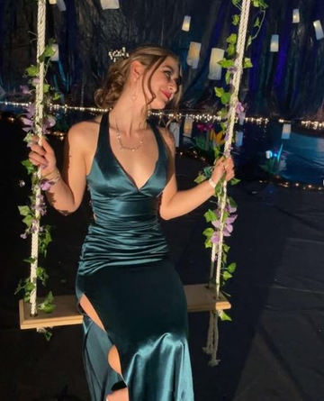 Niulatu Green Slit Evening Dress Backless Prom Dress HZ1007